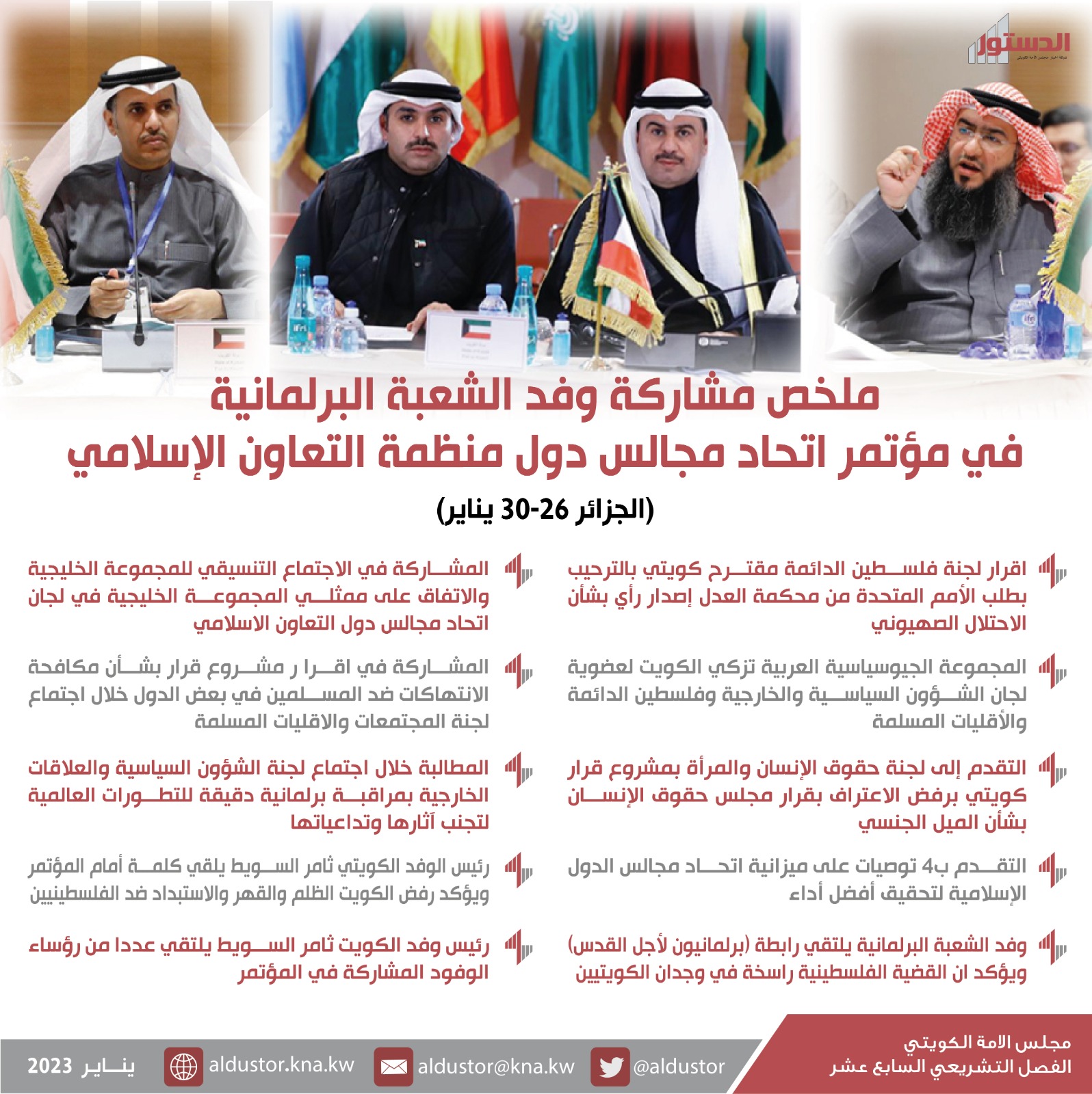 الشعبة البرلمانية الكويتية قدمت مشاريع بقرار بشأن القضايا الإسلامية وحقوق الإنسان.. وجددت دفاعها عن القضية الفلسطينية